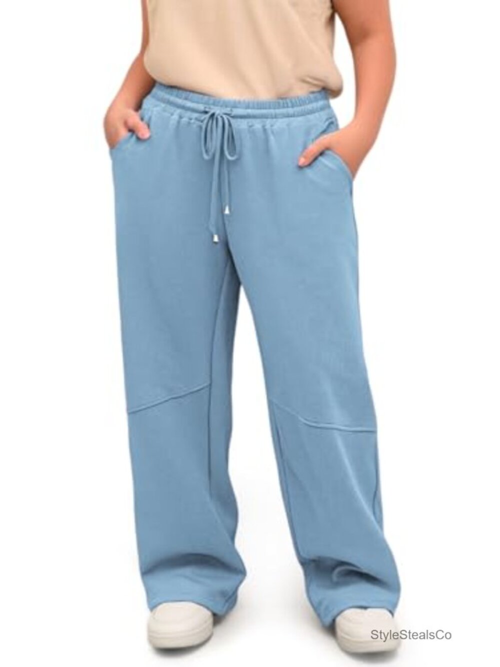 Plus Size Women's High Waisted Baggy Wide Leg Sweatpants with Pockets, Active